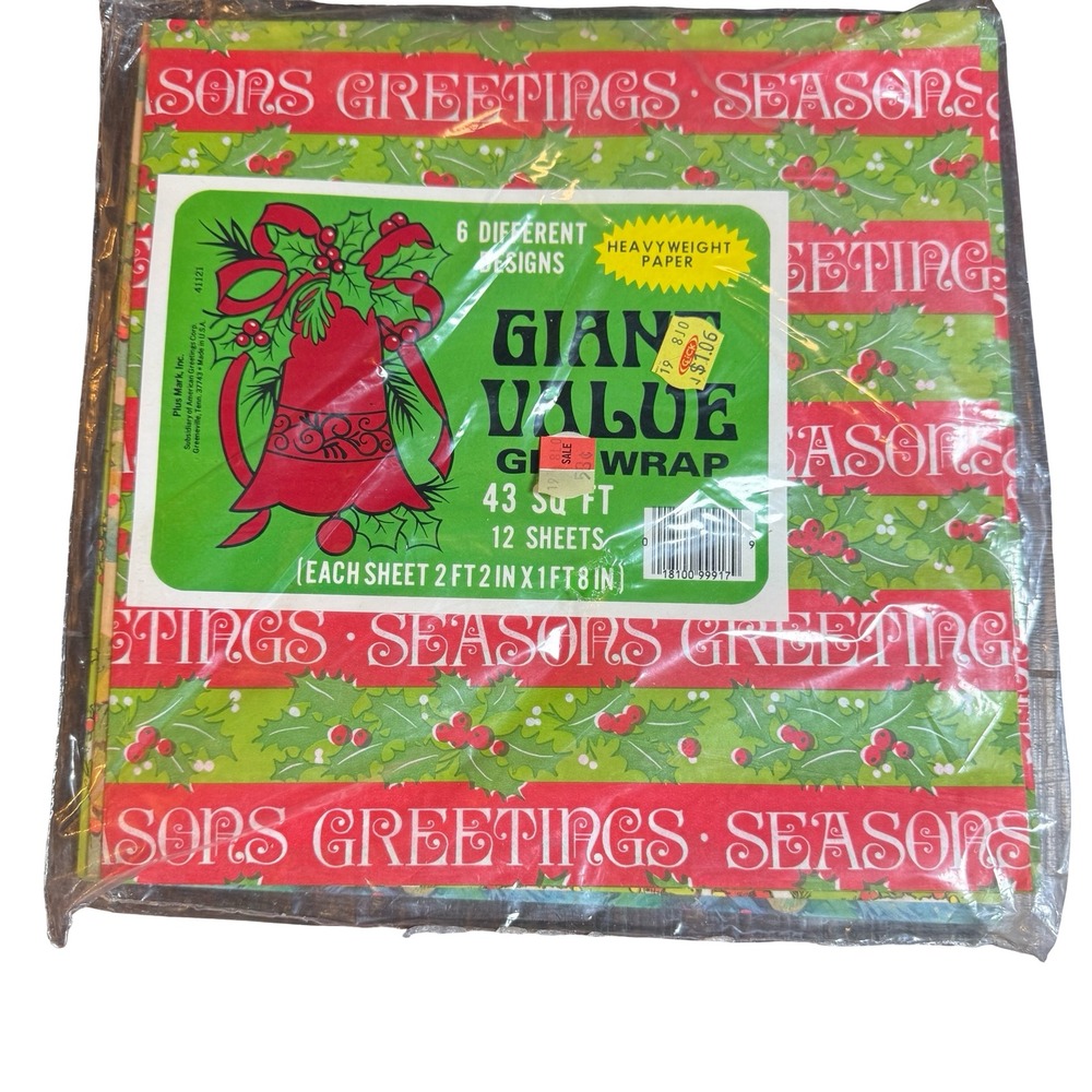 Vintage Plus Mark Christmas Gift Wrap 12 Sheets 6 Designs 43 Sq Ft Santa 70 80s